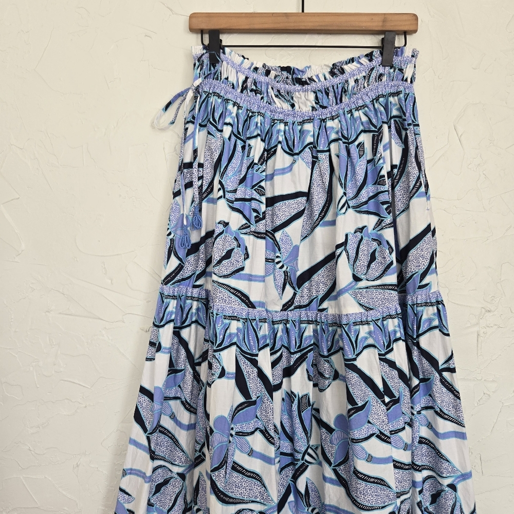 Omika Floral White Blue Boho Rosalita Maxi Skirt, S - Picture 3 of 11